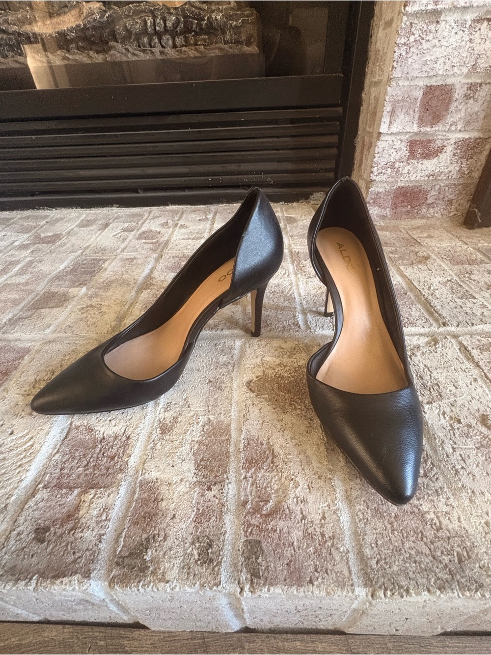 ALDO Black Leather Pointed-Toe Heels - Picture 2 of 9